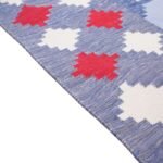 Handwoven Blue White Red Cotton Flat Weave Rug, Flatweave Cotton Area Rug for Home Decor view 5
