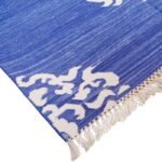 Blue & White Handwoven Cotton Area Rug, Traditional Medallion Cotton Area Rug for Living Room & Bedroom view 7