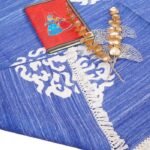 Blue & White Handwoven Cotton Area Rug, Traditional Medallion Cotton Area Rug for Living Room & Bedroom view 6