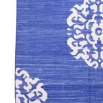 Blue & White Handwoven Cotton Area Rug, Traditional Medallion Cotton Area Rug for Living Room & Bedroom view 5