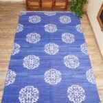 Blue & White Handwoven Cotton Area Rug, Traditional Medallion Cotton Area Rug for Living Room & Bedroom view 3