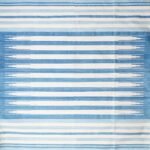Handwoven Blue and White Cotton Flat Weave Rug – Modern Striped Area Rug, Washable Summer Floor Carpet view 1