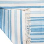 Handwoven Blue and White Cotton Flat Weave Rug – Modern Striped Area Rug, Washable Summer Floor Carpet view 7