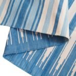 Handwoven Blue and White Cotton Flat Weave Rug – Modern Striped Area Rug, Washable Summer Floor Carpet view 2