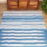 Handwoven Blue and White Cotton Flat Weave Rug – Modern Striped Area Rug, Washable Summer Floor Carpet view 3