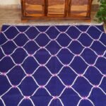 Handmade Cotton Flat Weave Rug, Navy & White Dhurrie Area Rug, Modern Boho Carpet, Rug for Living Space Decor view 4