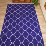 Handmade Cotton Flat Weave Rug, Navy & White Dhurrie Area Rug, Modern Boho Carpet, Rug for Living Space Decor view 3