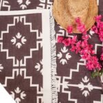 Handmade Cotton Flatweave Rug, Dark Brown Geometric Diamond Carpet for Living Room & Bedroom view 4