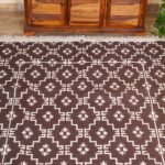 Handmade Cotton Flatweave Rug, Dark Brown Geometric Diamond Carpet for Living Room & Bedroom view 3