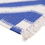 Blue & White Geometric Cotton Area Rug, Handwoven Scandinavian Diamond Pattern Rug for Living Room, Bedroom & Home Décor view 6