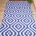 Blue & White Geometric Cotton Area Rug, Handwoven Scandinavian Diamond Pattern Rug for Living Room, Bedroom & Home Décor view 3