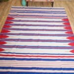 Red, Blue, and White Striped Rectangular Cotton Flat Weave Rug for Dining Room, Large Rectangular Striped Area Rug view 8