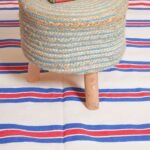 Red, Blue, and White Striped Rectangular Cotton Flat Weave Rug for Dining Room, Large Rectangular Striped Area Rug view 5