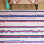 Red, Blue, and White Striped Rectangular Cotton Flat Weave Rug for Dining Room, Large Rectangular Striped Area Rug view 3