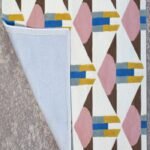 Designer Wool Tufted Rug in Pink, Blue & Ivory for Modern Interiors, Hand Tufted Wool Area Rug with Modern Geometric Pattern view 2