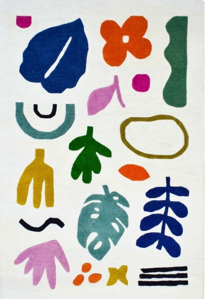 Hand Tufted Wool Abstract Botanical Area Rug, Matisse Inspired Modern Carpet, Modern Living Room Wool Rug