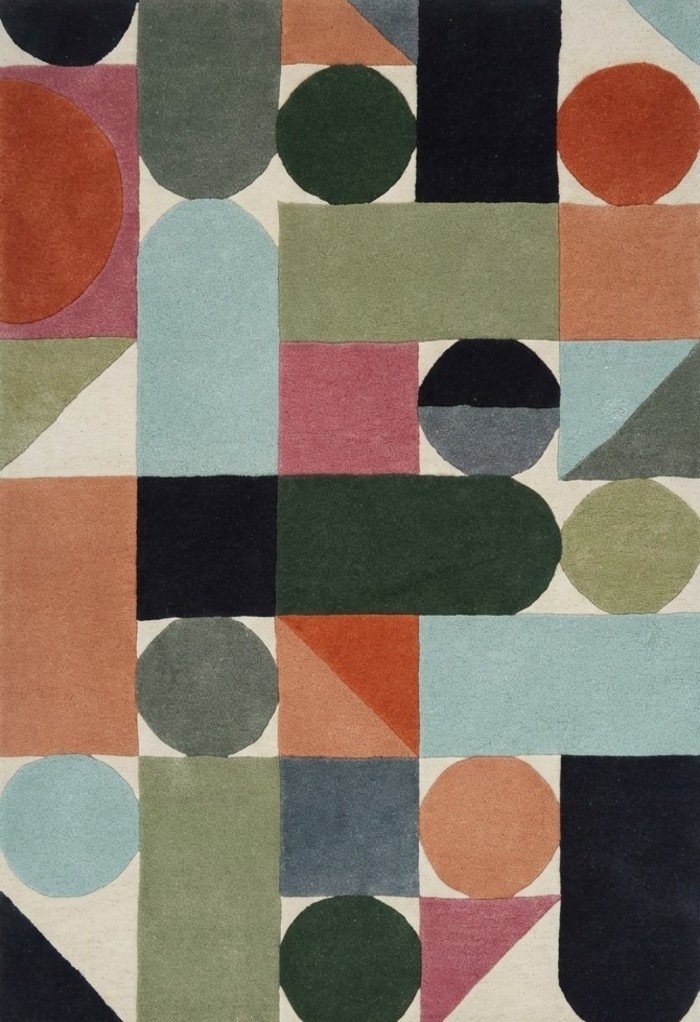 Hand Tufted Wool Geometric Area Rug, Modern Abstract Shapes Carpet, Custom Hand Tufted Wool Area Rug