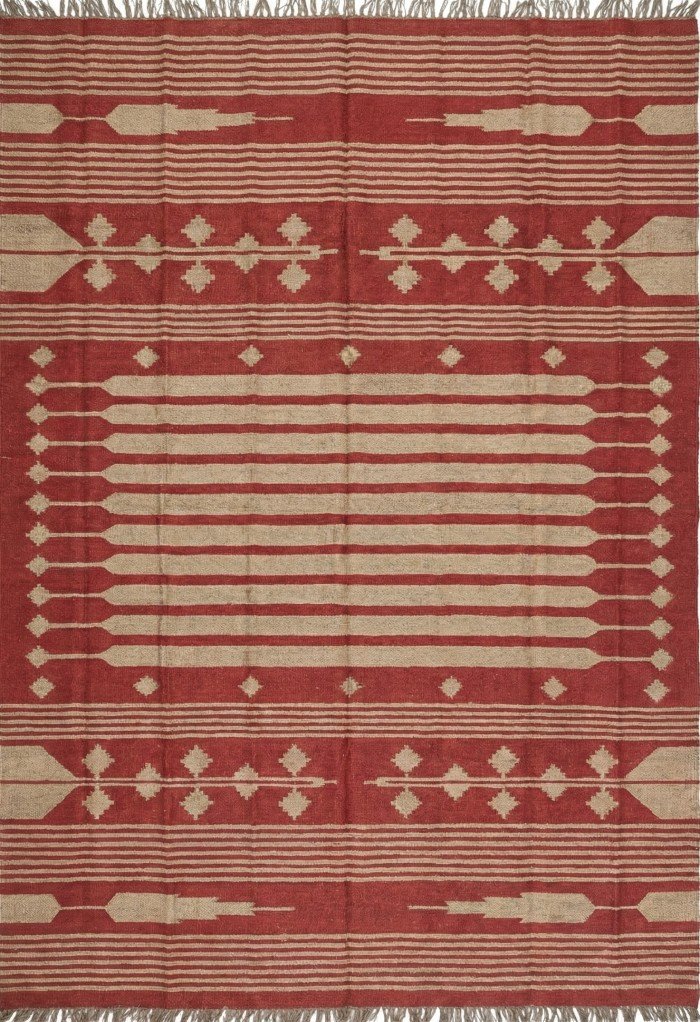 Handwoven Wool Jute Area Rug with Southwestern Tribal Pattern, Living Room & Bedroom Rug