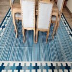 Handwoven Cotton Flatweave Area Rug, Blue & White Geometric Motif, Living Room Rug view 4