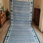 Handwoven Cotton Flatweave Area Rug, Blue & White Geometric Motif, Living Room Rug view 3