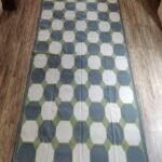 Modern Farmhouse Blue and White Tile Pattern Cotton Dhurrie Rug, Cotton Area Rug for Bedroom view 15