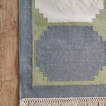 Modern Farmhouse Blue and White Tile Pattern Cotton Dhurrie Rug, Cotton Area Rug for Bedroom view 6