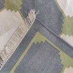 Modern Farmhouse Blue and White Tile Pattern Cotton Dhurrie Rug, Cotton Area Rug for Bedroom view 14