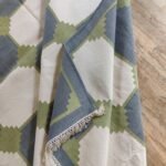 Modern Farmhouse Blue and White Tile Pattern Cotton Dhurrie Rug, Cotton Area Rug for Bedroom view 12