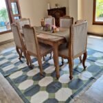 Modern Farmhouse Blue and White Tile Pattern Cotton Dhurrie Rug, Cotton Area Rug for Bedroom view 3