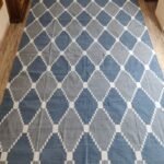 Premium Handwoven Cotton Flat Weave Rug – Durable Geometric Area Rug in Blue & Gray view 7