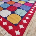 Multicolor Geometric Checkered Cotton Flat Weave Area Rug, Area Rug for Living Room, Bedroom, Hallway Rug view 6