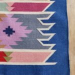 Boho Colorful Striped Aztec Pattern Rectangular Flatweave Bedroom Rug, Colorful Boho Kilim Style Diamond Cotton Dhurrie Rug view 5