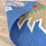 Boho Colorful Striped Aztec Pattern Rectangular Flatweave Bedroom Rug, Colorful Boho Kilim Style Diamond Cotton Dhurrie Rug view 2