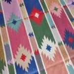 Boho Colorful Striped Aztec Pattern Rectangular Flatweave Bedroom Rug, Colorful Boho Kilim Style Diamond Cotton Dhurrie Rug view 3