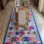 Boho Colorful Striped Aztec Pattern Rectangular Flatweave Bedroom Rug, Colorful Boho Kilim Style Diamond Cotton Dhurrie Rug view 6