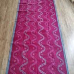 Rectangular Magenta and Light Blue Wavy Cotton Flat Weave Area Rug for Bedroom, Living Room view 6