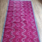 Rectangular Magenta and Light Blue Wavy Cotton Flat Weave Area Rug for Bedroom, Living Room view 5