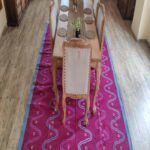 Rectangular Magenta and Light Blue Wavy Cotton Flat Weave Area Rug for Bedroom, Living Room view 4