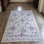 Cotton Flat Weave Rug for Living Room, Purple and Green Southwestern Tribal Cotton Flat Weave Area Rug view 7