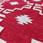 Handwoven Red and White Geometric Diamond Pattern Cotton Flat Weave Area Rug, Reversible Boho Dhurrie Kilim style view 5