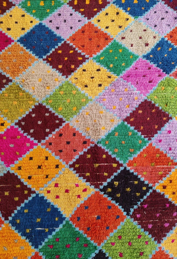 Handmade Moroccan Wool Rug – Multicolor Diamond Pattern Boho Area Rug, Custom Size Available