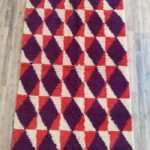 Handmade Moroccan Wool Rug – Purple Diamond Geometric Area Carpet, Purple, Red & Ivory Geometric Design view 5
