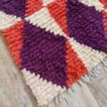 Handmade Moroccan Wool Rug – Purple Diamond Geometric Area Carpet, Purple, Red & Ivory Geometric Design view 6