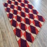 Handmade Moroccan Wool Rug – Purple Diamond Geometric Area Carpet, Purple, Red & Ivory Geometric Design view 7