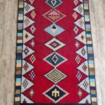 Premium Moroccan Wool Rug | Red & Multicolor Diamond Carpet for Living Room & Bedroom view 9