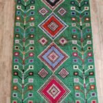 Diamond Pattern Geometric Shag Carpet, Emerald Green Carpet for Hallway & Bedroom, Bohemian Green Moroccan Carpet view 9
