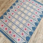 Navajo Inspired Blue Wool Kilim Area Rug – Rectangular Southwestern Flatweave for Living Room & Nursery view 6