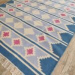 Navajo Inspired Blue Wool Kilim Area Rug – Rectangular Southwestern Flatweave for Living Room & Nursery view 5