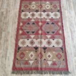 Navajo Inspired Wool Jute Rug with Geometric Tribal Design, Boho Handwoven Wool Jute Area Rug for Living Room & Bedroom view 9