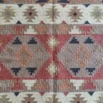 Navajo Inspired Wool Jute Rug with Geometric Tribal Design, Boho Handwoven Wool Jute Area Rug for Living Room & Bedroom view 4